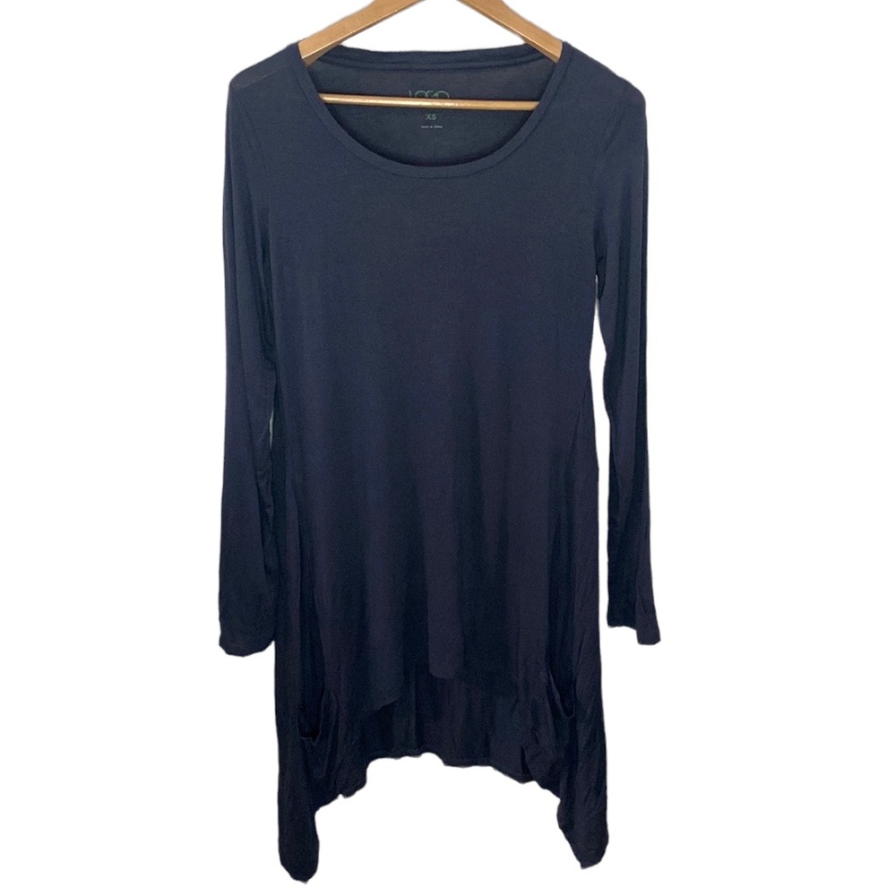 Logo by Lori Goldstein navy jersey knit long sleeve asymmetric pocketed tunic XS